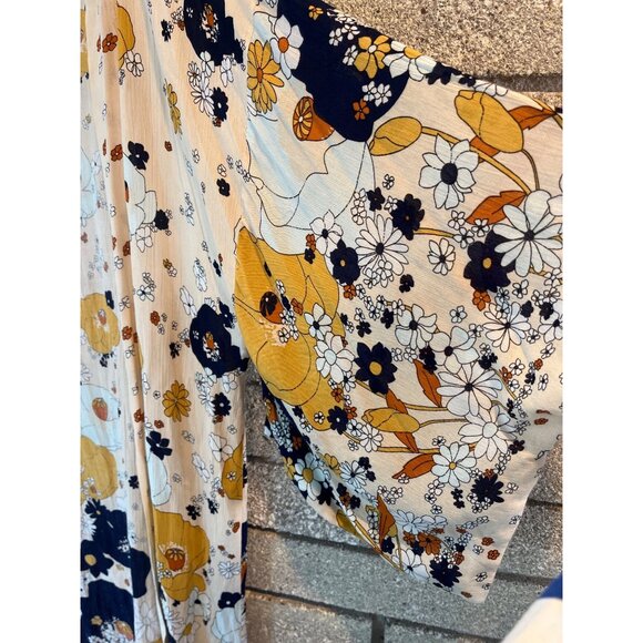 Free People Floral Kimono Cardigan Duster Boho Style Open Front Lightweight Long - Picture 5 of 7